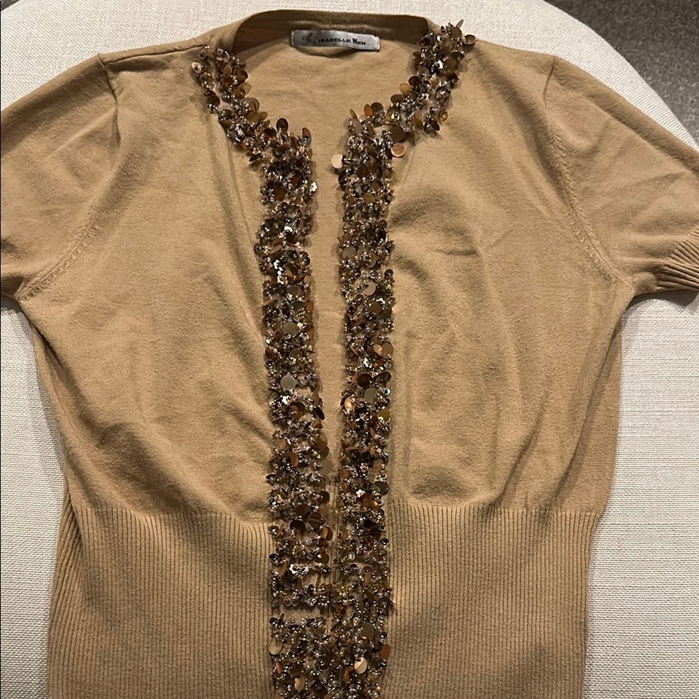 Isabelle Wen Embellished Tan Cardigan
